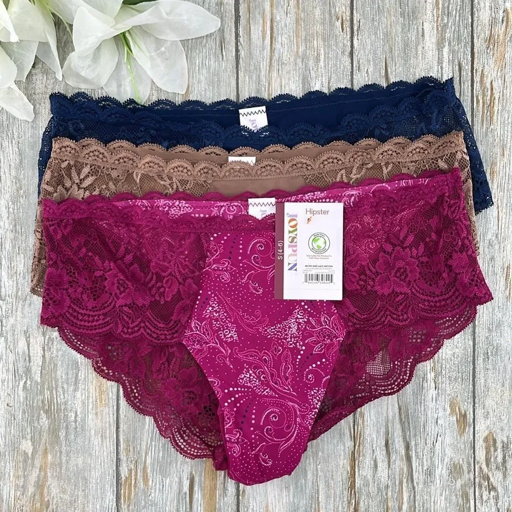Women's Microfiber & Lace Hipster Panties, 3-Pack, Size S
